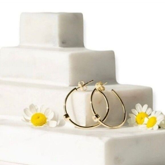 Marrin Costello Curateur Hoop Earrings 14k Gold Plated Sterling Silver Topaz NWT - Picture 3 of 12